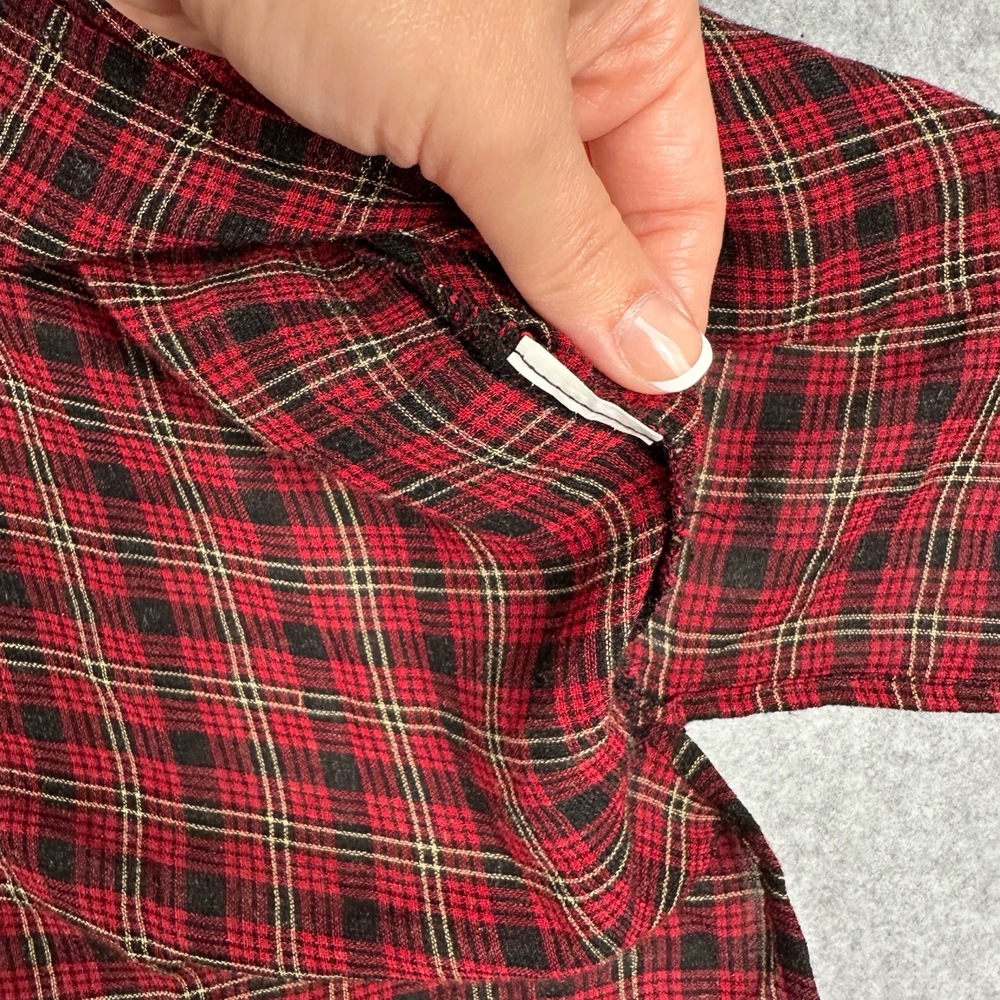 Zara Blouse Womens S Plaid Long Sleeve V Neck Semi Sheer Oversized High Low - Picture 7 of 11